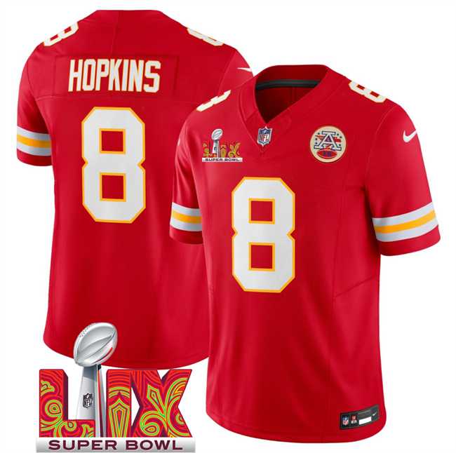 Men & Women & Youth Kansas City Chiefs #8 DeAndre Hopkins Red 2025 Super Bowl LIX Patch F.U.S.E. Vapor Limited Stitched Jersey